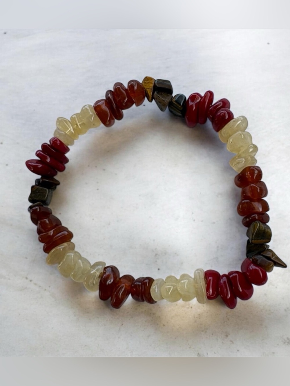 Red and Cream Beaded Stretch Bracelet